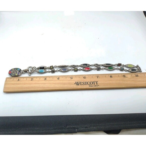 Sterling Silver 18" Necklace 63g Southwestern Enamel Bead 8.6mm Toggle Pendant - Picture 12 of 16